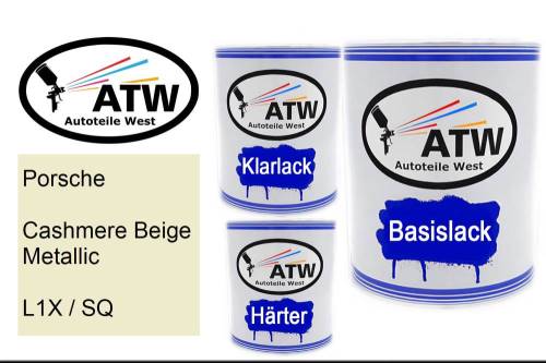 Porsche, Cashmere Beige Metallic, L1X / SQ: 1L Lackdose + 1L Klarlack + 500ml Härter - Set, von ATW Autoteile West.